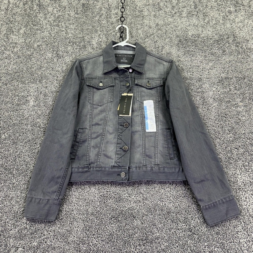 The Limited Jacket Womens Large Gray Denim Trucker Stretch Button Front Casual